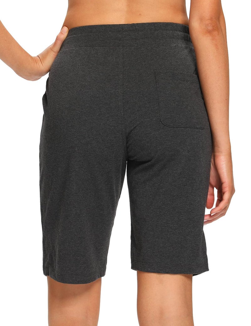 EZRUN Womens Bermuda Shorts Summer Sweat Shorts with Deep Pockets 10" Cotton Shorts for Women Gym Workout Charcoal - Image 5